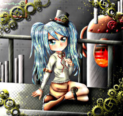 Rule 34 | 1girl, absurdly long hair, andorei634, anniversary, aqua eyes, aqua hair, artist name, artist request, black headwear, blue eyes, blue hair, boots, breasts, brown footwear, brown skirt, cross-laced footwear, female focus, full body, gear print, gears, hatsune miku, highres, indoors, long hair, long sleeves, looking at viewer, red ribbon, rei ando, ribbon, shirt, shoes, sitting, skirt, small breasts, solo, twintails, very long hair, vocaloid, white background, white shirt