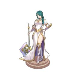 Rule 34 | 1girl, artist request, asymmetrical bangs, axe, boots, braid, braided ponytail, bridal gauntlets, brown eyes, cleavage cutout, clothing cutout, dragalia lost, fire emblem, fire emblem heroes, green hair, high heel boots, high heels, holding, holding axe, legs, long hair, looking at viewer, nintendo, official art, thigh boots, thighhighs, thighs, thorr (fire emblem), transparent background, turtleneck