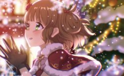 Rule 34 | 1girl, blush, green eyes, highres, merry christmas, okg, open mouth, original, princess connect!, rino (princess connect!), snowing