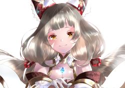 Rule 34 | 1girl, absurdres, animal ears, chest jewel, detached sleeves, facial mark, highres, looking at viewer, low twintails, nia (blade) (xenoblade), nia (xenoblade), nintendo, niyah, risumi (taka-fallcherryblossom), simple background, smile, solo, spoilers, twintails, upper body, white background, xenoblade chronicles (series), xenoblade chronicles 2, xenoblade chronicles (series), xenoblade chronicles 2, yellow eyes