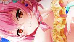 Rule 34 | 1girl, breasts, breasts out, deep one kyomu to mugen no fragment, dmm, medium breasts, pink hair, smile