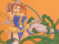 Rule 34 | 1girl, alternate costume, breasts, cameltoe, cleavage, divine bustier (dq), dragon quest, dragon quest viii, elbow gloves, garter straps, gloves, imminent rape, jessica albert, kawacchi hirohiro, large breasts, leotard, matching hair/eyes, open mouth, orange eyes, orange hair, phallic symbol, plant, solo, square enix, tentacles, thighhighs, thorns, twintails, vines, whip, you gonna get raped