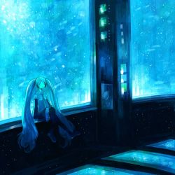 Rule 34 | 1girl, aquarium, bad id, bad pixiv id, blue theme, boots, bubble, detached sleeves, closed eyes, fish, hatsune miku, headset, light, light purple hair, long hair, music, necktie, nomiya, nomiya (no 38), open mouth, saturn (planet), scenery, singing, solo, thigh boots, thighhighs, twintails, vocaloid