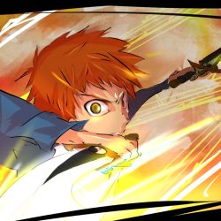 Rule 34 | dual wielding, emiya shirou, fate/stay night, fate (series), holding, red hair, sword, unlimited blade works (fate), weapon, yellow eyes