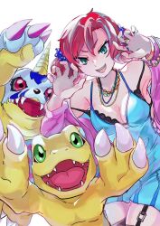 Rule 34 | agumon, digimon, digimon story: cyber sleuth, gabumon, hair ornament, hairpin, highres, jacket, jewelry, long hair, necklace, shiramine nokia, twintails