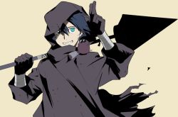 Rule 34 | 00s, 1boy, aged up, bandages, blue hair, boota (ttgl), cloak, drill, male focus, simon (ttgl), simple background, solo, takenashi eri, tengen toppa gurren lagann, upper body