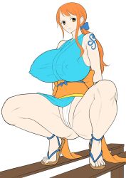 Rule 34 | 1girl, breasts, feet, highres, huge breasts, nami (one piece), one piece, solo, spread legs, toes