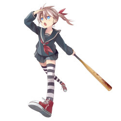 Rule 34 | + +, 1girl, :o, bad id, bad pixiv id, baseball bat, blood, blue eyes, blush, brown hair, child, converse, cross-laced footwear, female focus, foreshortening, full body, legs, miniskirt, nnyu, open mouth, original, patterned legwear, pleated skirt, red footwear, running, sailor collar, school uniform, serafuku, shoes, short twintails, simple background, skirt, sneakers, solo, standing, striped clothes, striped thighhighs, thighhighs, twintails, two-tone stripes, zettai ryouiki
