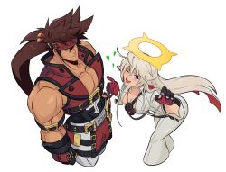 Rule 34 | 1boy, 1girl, couple, guilty gear, guilty gear xrd, halo, jack-o&#039; valentine, looking at viewer, one eye closed, sol badguy, wink