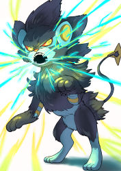 Rule 34 | 9gojonnybgo, absurdres, black fur, colored sclera, commentary request, creatures (company), electricity, game freak, gen 4 pokemon, highres, looking to the side, luxray, nintendo, no humans, open mouth, orange sclera, pokemon, pokemon (creature), solo, standing, teeth, toes, yellow eyes