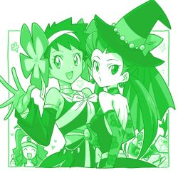 Rule 34 | 3girls, cofagrigus, creatures (company), detached sleeves, dress, flower, game freak, gen 5 pokemon, gen 8 pokemon, gloves, green theme, hair flower, hair ornament, hairband, halloween costume, hand up, hat, heart, highres, hilda (pokemon), kenchi, long hair, monochrome, multiple girls, nintendo, official alternate costume, open mouth, phoebe (fall 2023) (pokemon), phoebe (pokemon), pokemon, pokemon (creature), pokemon bw, pokemon masters ex, roxanne (fall 2023) (pokemon), roxanne (pokemon), runerigus, twintails, white background, witch hat