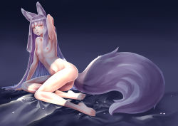 Rule 34 | 1girl, animal ear fluff, animal ears, anus, arm support, arm up, armpits, ass, barefoot, bed sheet, blunt bangs, blush, breasts, cherry blossoms, cleft of venus, completely nude, flat chest, fox ears, fox girl, fox tail, highres, hime cut, kazuki seihou, long hair, looking at viewer, navel, nipples, nude, original, ouka (kazuki seihou), pussy, reclining, ribs, shade, sidelocks, silver hair, skinny, small breasts, solo, tail, uncensored, window shadow, yellow eyes