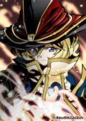 Rule 34 | 1girl, blonde hair, blue eyes, carol malus dienheim, closed mouth, commentary request, gold trim, hair between eyes, hat, link (aa30), long hair, looking at viewer, mole, mole under eye, ringed eyes, senki zesshou symphogear, solo, witch hat