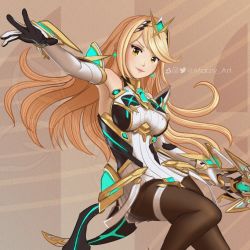 Rule 34 | 1girl, artist name, artist request, blonde hair, breasts, dress, earrings, elbow gloves, female focus, gem, gloves, glowing, hair ornament, headpiece, holding, holding sword, holding weapon, jewelry, large breasts, logo, looking at viewer, mythra (massive melee) (xenoblade), mythra (xenoblade), nintendo, open mouth, pantyhose, smile, solo, super smash bros., sword, thigh strap, thighs, tiara, wallpaper, watermark, weapon, xenoblade chronicles (series), xenoblade chronicles 2, yellow eyes