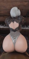 Rule 34 | 1boy, 1girl, 3d, android, animated, animated gif, artist request, ass, ass shake, black hairband, breasts, dark-skinned male, dark skin, from above, hairband, huge ass, jiggle, leotard, nier (series), nier:automata, penis, pervert, pov, shiny skin, short hair, solo focus, thighhighs, thong leotard, vaginal, white hair, 2b (nier:automata)