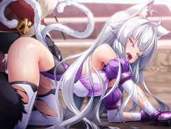 Rule 34 | 1girl, animal ears, cat ears, cat girl, cat tail, cum, cum in pussy, doggystyle, forced, inoino, kouyoku senki exs-tia, long hair, lusterise, monster, multiple tails, open mouth, sex, sex from behind, tail, thighhighs, torn clothes, transformation, two tails, underwear, white hair, yellow eyes