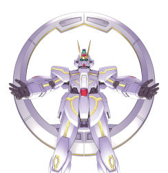 Rule 34 | absurdres, blue eyes, gundam, gundam seed, gundam seed c.e. 73: stargazer, gundam stargazer, highres, looking ahead, looking at viewer, mecha, mobile suit, no humans, open hands, robot, science fiction, solo, strictly mecha, v-fin, white background