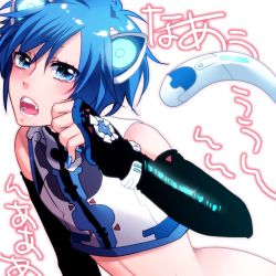 Rule 34 | 1boy, animal ears, blue eyes, blue hair, blue nails, blush, cat boy, cat ears, cat tail, detached sleeves, gojoe, kaito (vocaloid), lowres, male focus, matching hair/eyes, nail polish, project diva, project diva (series), project diva 2nd, solo, tail, trap, vocaloid
