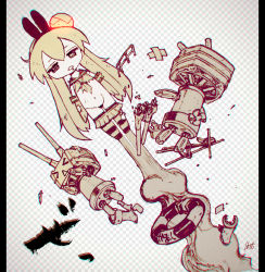 Rule 34 | 10s, = =, animal ears, arms at sides, ascot, bad id, bad pixiv id, bandages, blonde hair, border, broken, broken weapon, chestnut mouth, chibi, chromatic aberration, clothes pull, damaged, drooling, elbow gloves, fake animal ears, fake transparency, gloves, hairband, head bump, highres, innertube, jitome, jnt, kantai collection, launching, long hair, navel, open mouth, panties, rabbit ears, rensouhou-chan, sailor collar, saliva, sepia, shimakaze (kancolle), shirt, signature, skirt, skirt pull, smoke, smoke trail, spot color, striped clothes, striped legwear, striped thighhighs, swim ring, thighhighs, thong, torn clothes, torn gloves, torn legwear, torn panties, torn shirt, underwear, very long hair, weapon