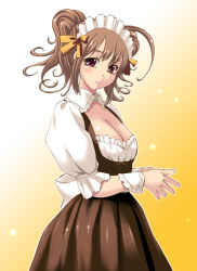 Rule 34 | breasts, brown hair, cleavage, maid, original, outline, own hands together, red eyes, shiruko, solo, tagme