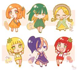 Rule 34 | + +, 6+girls, :d, :o, ;d, bare arms, bare shoulders, blonde hair, blush stickers, bow, bowtie, braid, brown eyes, brown hair, brown headwear, carrot, cheek bulge, chibi, closed mouth, commentary request, corn, dress, food request, forehead, green dress, green eyes, green footwear, green hair, green neckwear, hair between eyes, hat, heterochromia, highres, low twintails, multicolored eyes, multiple girls, one eye closed, one side up, open mouth, orange dress, orange eyes, orange footwear, orange hair, orange shirt, original, outstretched arm, outstretched arms, parted bangs, parted lips, personification, pink eyes, ponytail, purple dress, purple eyes, purple footwear, purple hair, red footwear, red hair, red shorts, round teeth, shirt, shoes, short hair, short shorts, short sleeves, shorts, signature, sleeveless, sleeveless dress, smile, sofra, spread arms, standing, standing on one leg, straw hat, suspender shorts, suspenders, teeth, tomato, translation request, twin braids, twintails, upper teeth only, white shirt, yellow dress, yellow footwear, yellow shorts