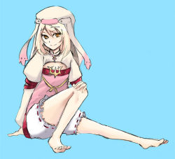 Rule 34 | 00s, 1girl, alice (tales), aqua background, barefoot, bloomers, smile, solo, tales of (series), tales of symphonia, tales of symphonia: dawn of the new world, toes, underwear, white bloomers, white hair, yellow eyes