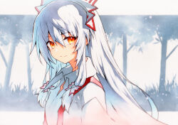 Rule 34 | 1girl, bow, closed mouth, collared shirt, fujiwara no mokou, hair between eyes, hair bow, highres, light smile, long hair, looking at viewer, qqqrinkappp, red eyes, shirt, sidelocks, solo, suspenders, touhou, traditional media, upper body, white bow, white hair, white shirt