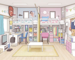 Rule 34 | bed, bedroom, blue theme, indoors, kiyo (kyokyo1220), loaded interior, no humans, pastel colors, pink theme, roomscape, tagme