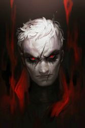 Rule 34 | 1boy, immortal soldier: 76, jacket, male focus, official alternate costume, overwatch, overwatch 1, pimo (pinkmojitodiary), realistic, red eyes, scar, short hair, soldier: 76 (overwatch), solo, white hair, zombie