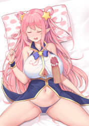 Rule 34 | 1boy, 1girl, absurdres, breasts, censored, elf, hatsune (princess connect!), highres, large breasts, long hair, panana, penis, pink hair, pointy ears, princess connect!, princess connect!, sleeping, thong