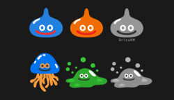 Rule 34 | black background, bubble slime, dragon quest, full body, healslime, highres, liquid metal slime (dq), looking at viewer, metal slime, monster, no humans, rizu (rizunm), she-slime, simple background, slime (dragon quest), smile, tentacles, twitter username