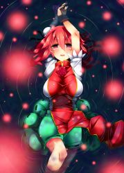 Rule 34 | 1girl, bandages, blush, breasts, bun cover, chinese clothes, double bun, flower, highres, huge breasts, ibaraki kasen, impossible clothes, jyuuji, long hair, open mouth, partially submerged, pink hair, red eyes, rose, short hair, skirt, solo, tabard, touhou, water