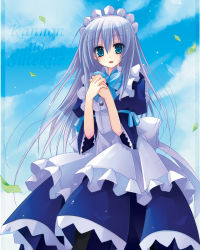 Rule 34 | blue eyes, blue hair, kannon ouji, long hair, maid, original, own hands clasped, own hands together, pantyhose, solo