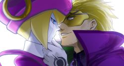 Rule 34 | 1boy, 1girl, android, arc system works, blazblue, blonde hair, blue eyes, colored skin, facial hair, gloves, grabbing another&#039;s chin, hand on another&#039;s chin, husband and wife, ignis (blazblue), imminent kiss, mask, pale skin, popped collar, rape face, relius clover, seductive smile, smile, stubble, white gloves, white skin, yuriyuri (ccc)
