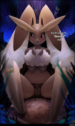 Rule 34 | 1girl, :3, artist name, black panties, black sclera, blush, catcouch, colored sclera, creatures (company), english text, female focus, full body, furry, furry female, game freak, gen 4 pokemon, grass, hands up, happy, heart, looking to the side, lopunny, navel, night, night sky, nintendo, open mouth, outdoors, own hands together, panties, pink eyes, poke ball, poke ball (basic), pokemon, pokemon (creature), signature, sitting, sky, smile, solo, spoken heart, spread legs, star (sky), starry sky, topless, tree, underwear, watermark