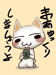 Rule 34 | 1boy, :3, animal ears, blush, cat, cat ears, cat tail, chibi, coffee, dagashi (daga2626), doko demo issho, inoue toro, sitting, tail, white cat, white fur