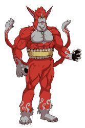 Rule 34 | 10s, absurdres, artist request, full body, highres, multiple tails, muscular, no humans, notched ear, official art, open mouth, pointy ears, red j, simple background, solid eyes, solo, standing, tail, traditional youkai, two tails, white background, yellow eyes, youkai watch