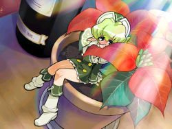 Rule 34 | 1girl, akatsuki gomoku, arm support, blush, boots, bottle, buttons, capelet, cup, dress, dutch angle, fairy, flower, from above, full body, game cg, green eyes, green hair, green theme, hat, hiding, in container, in cup, knee boots, lace, leaf, leaf (kerokero kingdom), light rays, long pointy ears, long sleeves, matching hair/eyes, mini person, mini wings, minigirl, nose blush, panic!! kerokero kingdom, plant, pointy ears, potted plant, raised eyebrows, short dress, short hair, shy, sitting, solo, sunbeam, sunlight, wings