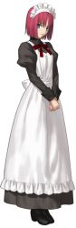 Rule 34 | 00s, 1girl, apron, blue eyes, full body, hisui (tsukihime), looking at viewer, maid, maid apron, maid headdress, official art, red hair, short hair, solo, transparent background, tsukihime