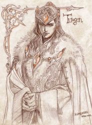 Rule 34 | 1boy, armor, cape, character name, closed mouth, crown, dated, highres, kazuki-mendou, tolkien&#039;s legendarium, long hair, looking at viewer, male focus, one-hour drawing challenge, orange eyes, orange theme, own hands together, signature, solo, spot color, the silmarillion, turgon