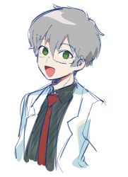 Rule 34 | 1boy, :d, benjamin (project moon), collared shirt, commentary request, glasses, green eyes, grey hair, grey shirt, lab coat, lobotomy corporation, long sleeves, male focus, medu (rubish), necktie, open mouth, project moon, red necktie, shirt, short hair, sketch, smile, solo