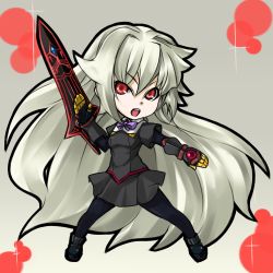 Rule 34 | aq interactive, arcana heart, arcana heart 3, atlus, chibi, examu, long hair, lowres, open mouth, pantyhose, red eyes, skirt, sword, weapon, weiss