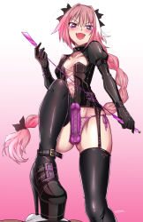 Rule 34 | 2boys, :d, astolfo (fate), black bow, black collar, black footwear, black gloves, black ribbon, black shirt, blush, boots, bow, braid, buckle, censored, center opening, collar, collarbone, commentary, commission, crotch stomping, dark skin, dominatrix, english commentary, erection, eudetenis, eyeshadow, fang, fate/apocrypha, fate (series), fishnet panties, fishnets, floating hair, from below, garter straps, gloves, gradient background, groin, hair between eyes, hair bow, hair intakes, hair ribbon, head tilt, heart, high heel boots, high heels, highres, holding, holding whip, josou seme, juliet sleeves, latex, leg up, long hair, long sleeves, looking at viewer, looking down, makeup, male focus, mosaic censoring, multicolored hair, multiple boys, open mouth, panties, penis, penis sheath, pink background, pink hair, pov, puffy sleeves, purple eyes, purple panties, ribbon, riding crop, sadism, shiny clothes, shirt, side-tie panties, sidelocks, signature, single braid, smile, solo focus, standing, stepped on, stomping, streaked hair, thigh boots, thighhighs, trap, tsurime, underwear, v-shaped eyebrows, very long hair, white background, yaoi