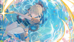 Rule 34 | 1girl, :q, absurdres, bandaged arm, bandaged leg, bandages, barefoot, blonde hair, bracelet, closed eyes, closed mouth, commentary request, fireworks, full body, genshin impact, hand up, highres, holding, holding fireworks, japanese clothes, jewelry, kimono, knees together feet apart, obi, orange kimono, petals, pouch, reflection, sash, short hair, short sleeves, solo, sparkle, sparkler, tongue, tongue out, water, yoimiya (genshin impact), yunkkker