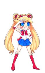 Rule 34 | 1girl, blonde hair, cosplay, sailor moon (cosplay), simple background, solo, star butterfly, star vs the forces of evil, tagme, twintails