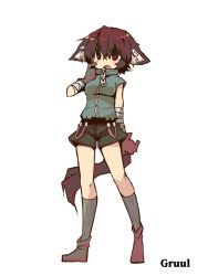 Rule 34 | 1girl, animal ears, bandages, brown hair, character name, dog ears, dog tail, fang, gloves, image sample, kneehighs, magic: the gathering, md5 mismatch, multicolored eyes, open mouth, oshiruko (tsume), personification, pixiv sample, scratching cheek, shorts, sleeveless, sleeveless turtleneck, socks, solo, tail, turtleneck, zipper