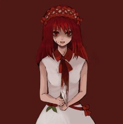 Rule 34 | 1girl, bannou houchou-san, blood, houchou-san no uwasa, knife, long hair, looking at viewer, monorino, open mouth, simple background, smile, solo