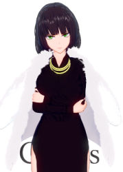 Rule 34 | 1girl, artist request, dark green hair, dress, fubuki (one-punch man), green eyes, jewelry, lowres, necklace, one-punch man, short hair
