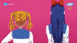 Rule 34 | 10s, 2girls, :3, animated, blonde hair, multiple girls, pipimi, poptepipic, popuko, school uniform, twintails