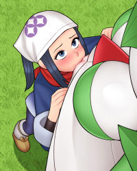 Rule 34 | 2girls, akari (pokemon), alpha pokemon, blush, breasts, creatures (company), cunnilingus, game freak, gardevoir, gen 3 pokemon, grass, head scarf, highres, interspecies, large breasts, loodncrood, looking down, looking up, multiple girls, nintendo, oral, pokemon, pokemon (creature), pokemon legends: arceus, pokephilia, pussy, pussy juice, size difference, standing, standing cunnilingus, yuri